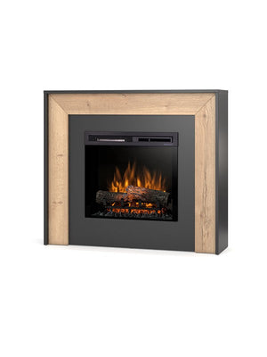 Camino Elettrico Riscaldante Da Pavimento Autoportante a LED - 23" - 108,2 x 93,5 x 27,5 - Nero / Rovere chiaro - ZUNI