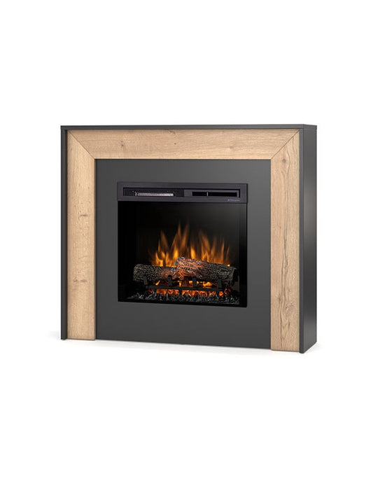 Camino Elettrico Riscaldante Da Pavimento Autoportante a LED - 23" - 108,2 x 93,5 x 27,5 - Nero / Rovere chiaro - ZUNI