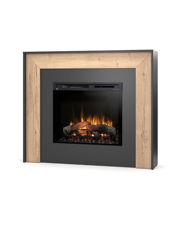 Camino Elettrico Riscaldante Da Pavimento Autoportante a LED - 28" - 130,2 x 110 x 27,5 - Nero / Rovere chiaro - ZUNI