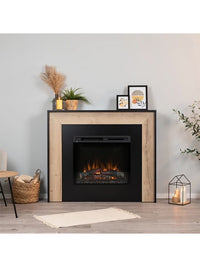 Camino Elettrico Riscaldante Da Pavimento Autoportante a LED - 28" - 130,2 x 110 x 27,5 - Nero / Rovere chiaro - ZUNI