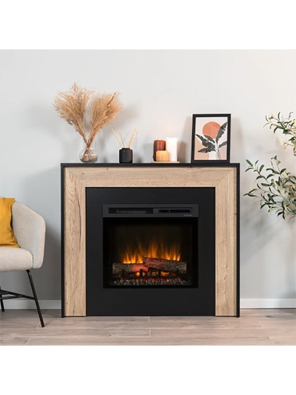 Camino Elettrico Riscaldante Da Pavimento Autoportante a LED - 23" - 108,2 x 93,5 x 27,5 - Nero / Rovere chiaro - ZUNI