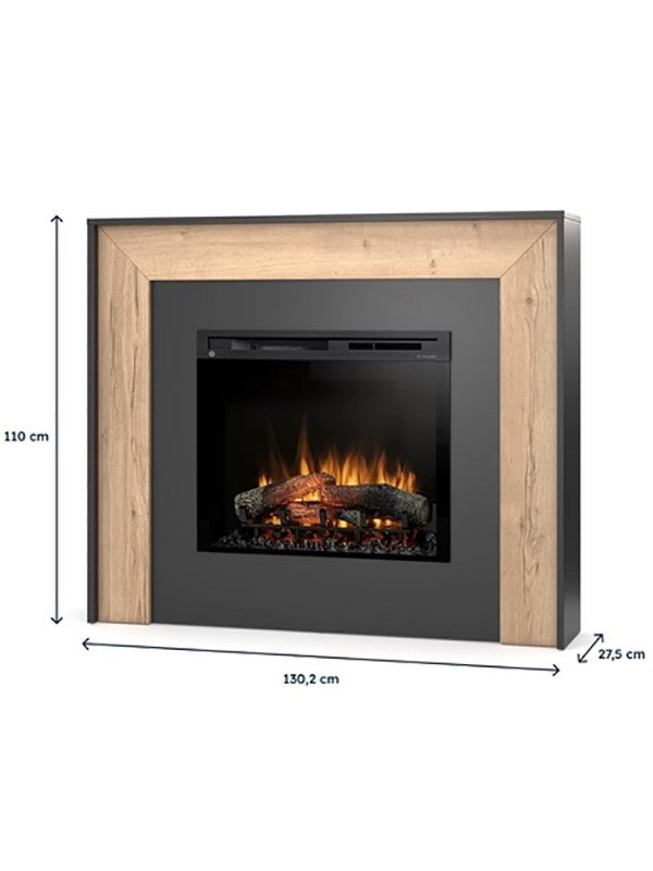 Camino Elettrico Riscaldante Da Pavimento Autoportante a LED - 28" - 130,2 x 110 x 27,5 - Nero / Rovere chiaro - ZUNI