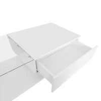 Tavolino Salotto Moderno Lucido con Illuminazione LED, con Piano in Vetro e Cassetto, Resistente ai Graffi, 100x50x32 cm, Bianco