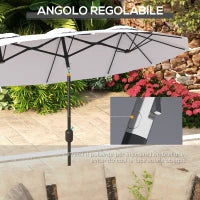 Ombrellone da Giardino Doppio Inclinabile con Apertura a Manovella, 295x152x222cm, Bianco