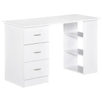 Scrivania Porta PC con 3 Cassetti e 3 Ripiani, Scrivania per Camera e Ufficio in Legno 120x49x72cm Bianco