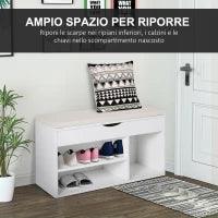 Panca Scarpiera, Mobile Portascarpe Salvaspazio con Sedile Imbottito Ribaltabile da Ingresso Legno, 80x30x47cm, Bianco