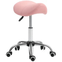 Sgabello a rotelle, sedia da lavoro con altezza regolabile 49-61 cm e sella ergonomica, 52x53x49-61cm, rosa