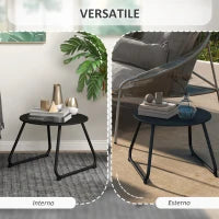 Tavolino da Esterni Ø48x37 cm in Metallo Nero con Piedini Regolabili