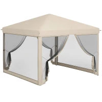 Gazebo Pieghevole Pop-up Impermeabilizzato, Stile Coloniale, con 4 Zanzariere e Sacca per il Trasporto, 3L x 3l x 2,65H m, Beige