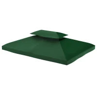 Copertura per Gazebo 4x3 m a 2 Livelli in Poliestere con Cinghie e 10 Fori di Drenaggio, Verde