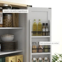 Credenza da Cucina Buffet, 4 Porte, 6 Ripiani a Porta, 1 Cassetto e Ripiani Regolabili, 76,5 x 40 x 181 cm, Bianco