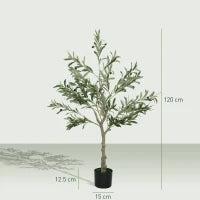 Pianta Artificiale di Olivo Alta 120 cm, Albero Finto con 450 Foglie e 20 Olive, Vaso Incluso