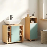 Mobile sottolavabo con 6 scaffali aperti e porta a chiusura ammortizzata, 60 x 33 x 57 cm, Verde