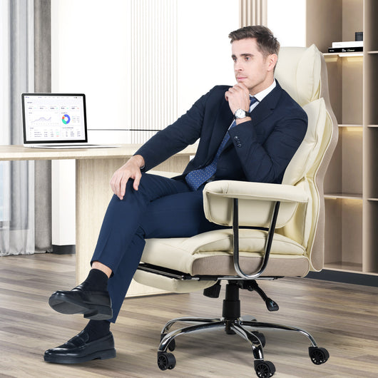 Sedia ufficio con rotelle - RATTANTREE - Poltrona presidenziale con Poggiapiedi Retrattile - Beige