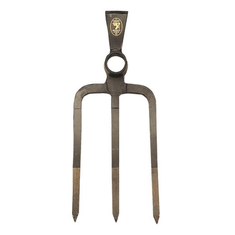 Zappone liguria a 3 denti o/ovale con manico in legno