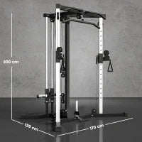 Stazione Fitness per Allenamento Totale con Sbarra per Trazioni e Bilanciere, in Acciaio, 170x139x200 cm, Nero