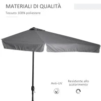 Ombrellone Semicircolare da Parete 2.5x2.3m, con Apertura a Manovella, in Metallo e Poliestere, Grigio