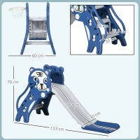Scivolo per Bambini 18-36 Mesi con Canestro da Basket Laterale in PE, 133x60x70 cm, Blu e Grigio