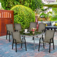 Sedie da Giardino Set 6 Pezzi, Sedie da Esterno Impilabili in Metallo e Tessuto Traspirante, Marrone