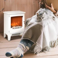 Camino Elettrico da Terra con Effetto Fiamma, Temperatura Regolabile 900W-1800W, Copertura 15-20m², 39x26x54.8cm, Bianco