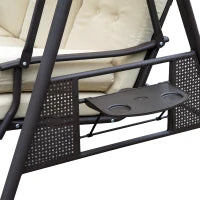 Dondolo da Giardino 3 Posti in Metallo, Dondolo da Esterno con Tetto Inclinabile e Cuscini Imbottiti, 208x121x172 cm, Beige