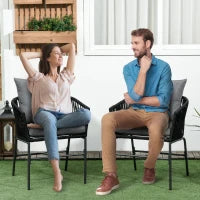 Sedie da Esterno, Set da 2, Design Boho, Cuscini per Seduta e Schienale, Seduta Comoda, Telaio in Metallo, Nero