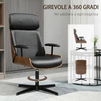 Sedia per Scrivania con Schienale in Legno e Seduta in Pelle PU Traspirante e Imbottita, 62x76.5x105 cm, Nera