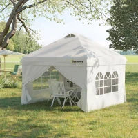Tonnelle pop-up tenda da giardino gazebo 3x3 m altezza regolabile con 4 pareti laterali rimovibili, finestre, sacca da trasporto con ruote - bianco