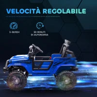 Macchina per Bambini Elettrica Fuoristrada 12V con Doppio Motore, Età 3-6 Anni, Telecomando e Luci, Blu